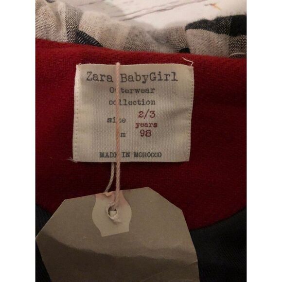 Zara baby girl size 2/3 2t 3t red hooded buffalo coat jacket - Picture 4 of 7